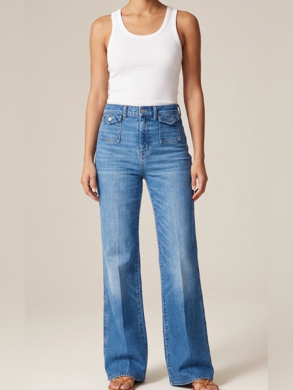 J. Crew NEW Deming High Rise Flare Jeans Semi-Stretch Patch Pocket size 27